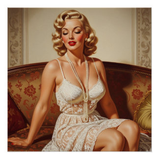 Beautiful blonde pin-up 50's art poster