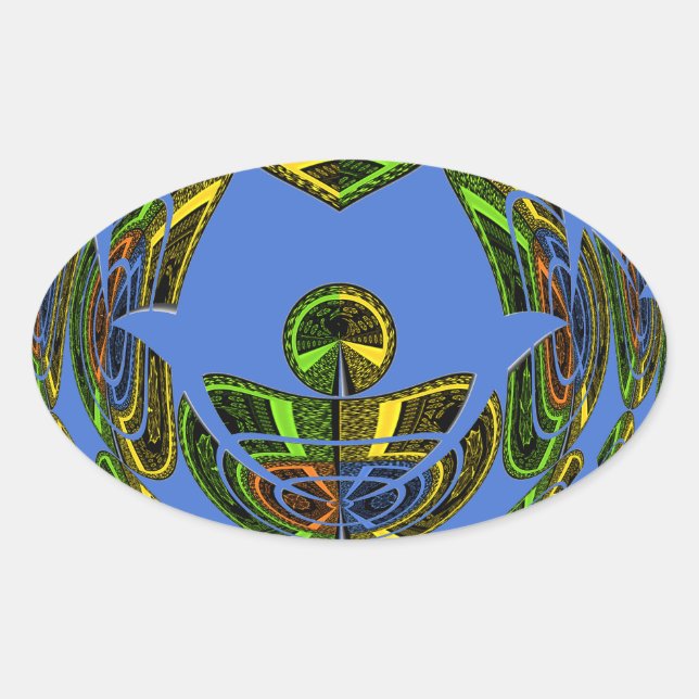 Beautiful Blue African Traditional Ethnic Vector Ovaler Aufkleber (Vorderseite)