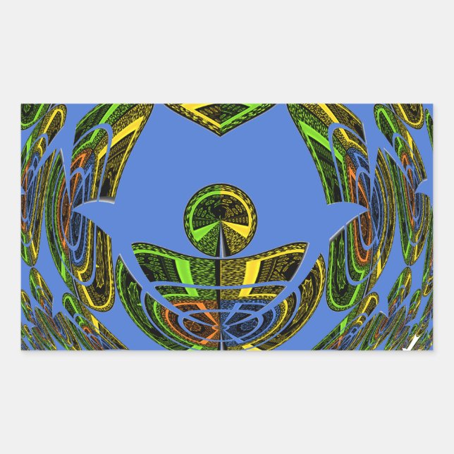 Beautiful Blue African Traditional Ethnic Vector Rechteckiger Aufkleber (Vorderseite)