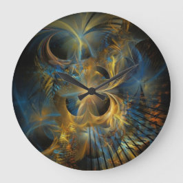 Beautiful Blue And Gold Fractal Große Wanduhr