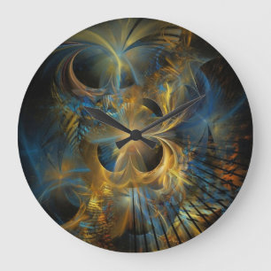 Beautiful Blue And Gold Fractal Große Wanduhr