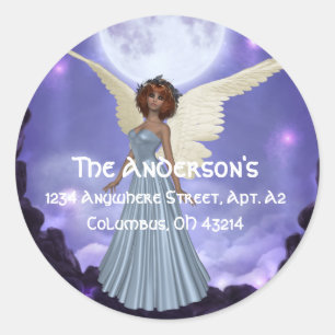 Beautiful Blue Angel Address Labels/Stickers Runder Aufkleber