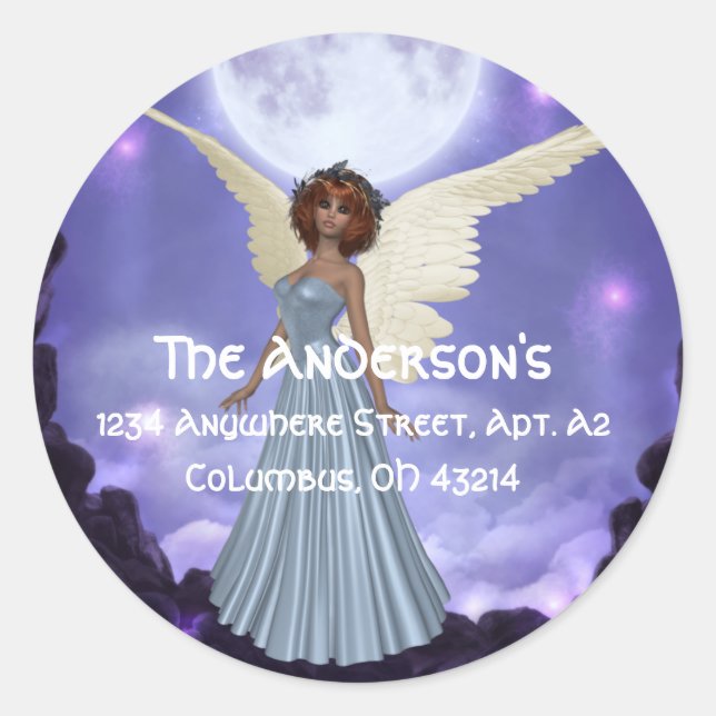 Beautiful Blue Angel Address Labels/Stickers Runder Aufkleber (Vorderseite)