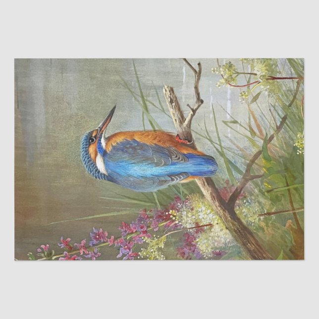 Beautiful Blue Bird Kingfisher Wasserfarbenmalerei Seidenpapier (Vorderseite)