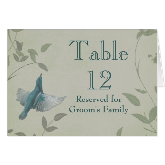 Beautiful Blue Bird Mariage Numéro de table (Devant Horizontal)