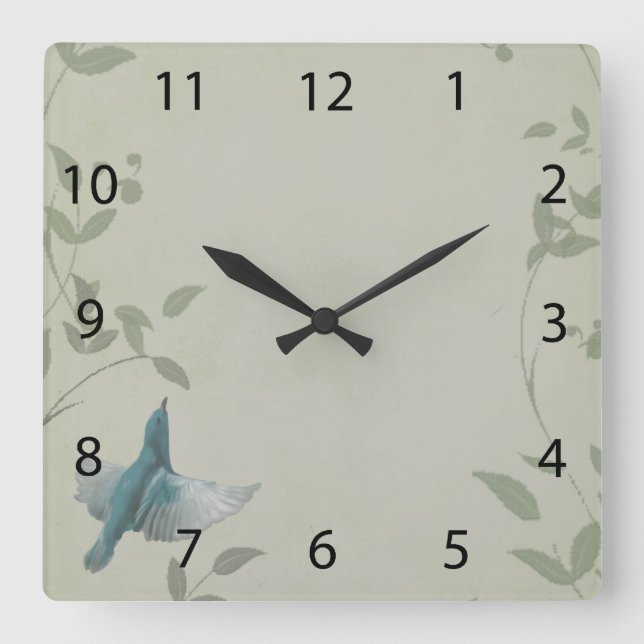 Beautiful Blue Bird Quadratische Wanduhr (Vorderseite)