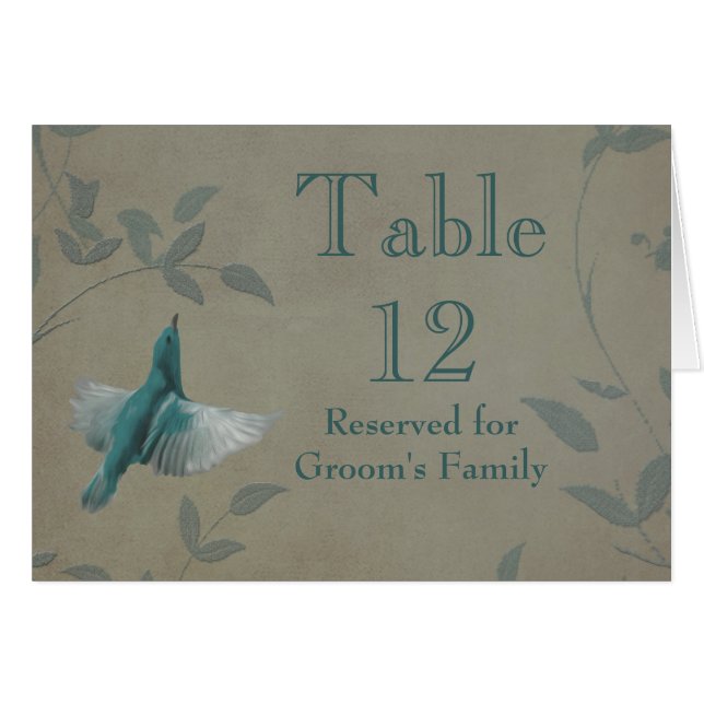Beautiful Blue Bird Wedding Tischnummer (Vorderseite (Horizontal))
