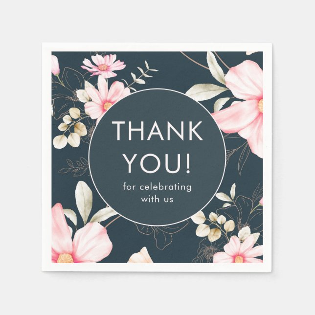 Beautiful Blue Blush Floral Thank You Wedding Serviette (Vorderseite)
