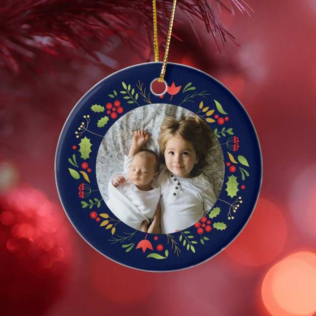 Beautiful Blue Botanic Foto Custom Christmas Keramik Ornament (Von Creator hochgeladen)