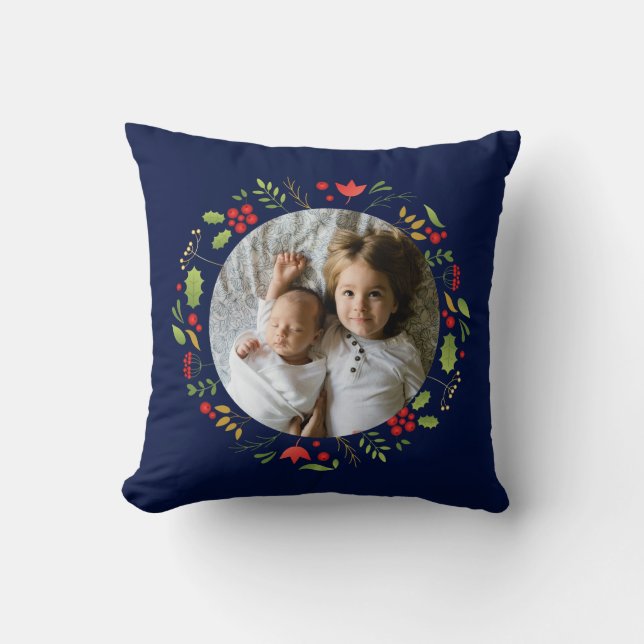 Beautiful Blue Botanic Foto Custom Christmas Kissen (Vorderseite)
