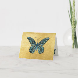Beautiful Blue Butterfly Gold Cards Blank Dankeskarte