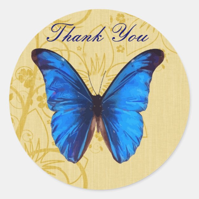 Beautiful Blue Butterfly Vielen Dank für Ihre Vint Runder Aufkleber (Vorderseite)