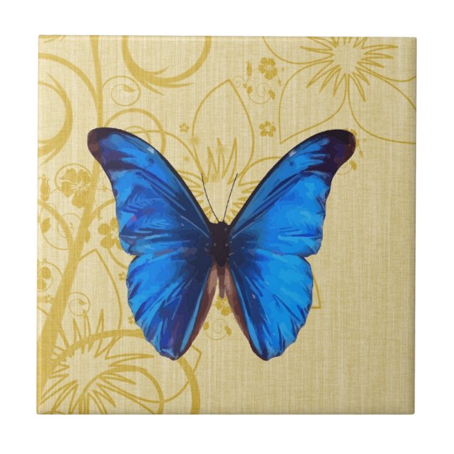 Beautiful Blue Butterfly Vintage Kunst Fliese (Vorderseite)