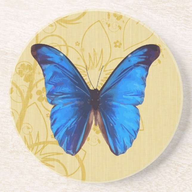 Beautiful Blue Butterfly Vintage Kunst Untersetzer (Vorne)