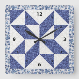 Beautiful Blue Calico Quilted Look Quadratische Wanduhr