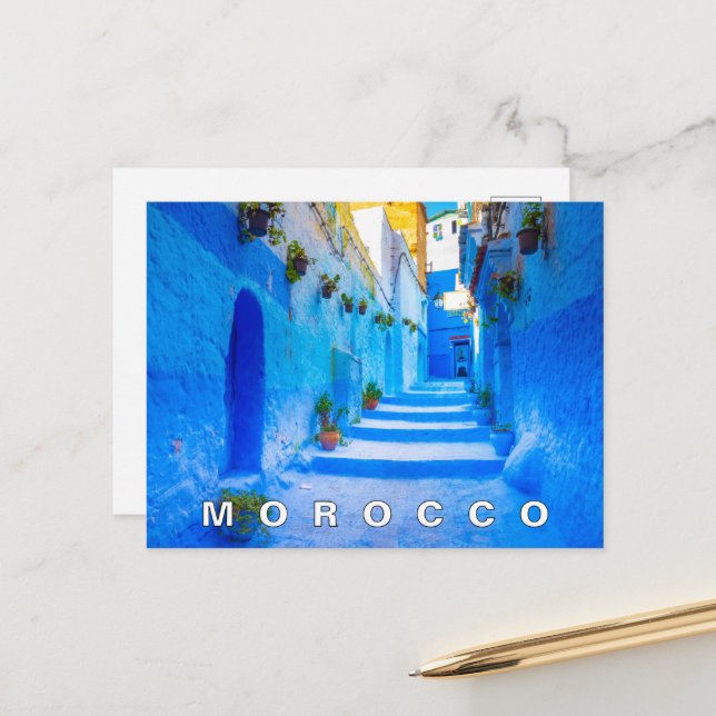 Beautiful Blue Chefchaouen marokkanische Architekt Postkarte (Vorderseite/Rückseite Beispiel)