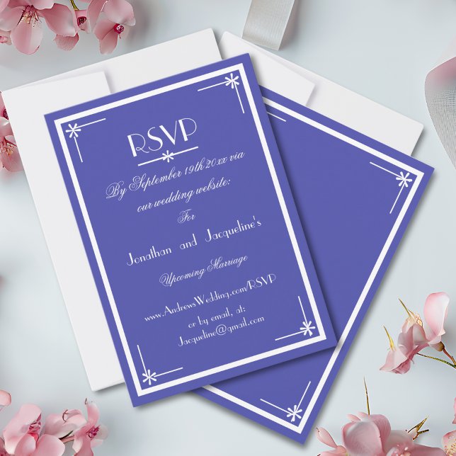 Beautiful Blue Chic Wedding Website RSVP Card Karte (Beautiful Blue with White Script - Classic Chic RSVP Cards.)