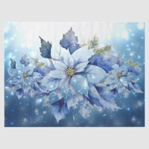 Beautiful Blue Christmas Poinsettias Decoupage Seidenpapier