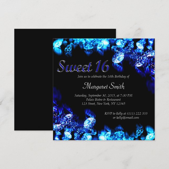 Beautiful Blue Diamond Sweet 16 Einladung (Vorne/Hinten)