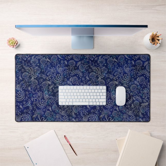 Beautiful Blue Dreamy Batik Botanicals Schreibtischunterlage (Büro 1)