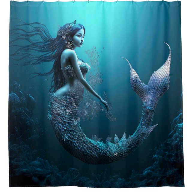 Beautiful Blue Fantasy Mermaid Duschvorhang (Vorderseite)