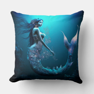 Beautiful Blue Fantasy Mermaid Kissen