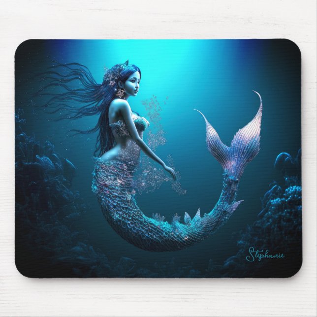 Beautiful Blue Fantasy Mermaid Mousepad (Vorne)