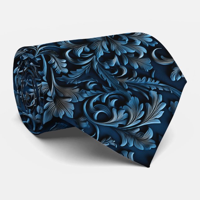 Beautiful Blue Faux Tooled Leather  Krawatte (Gerollt)