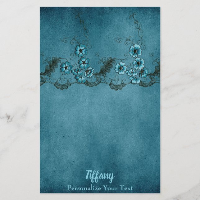 Beautiful Blue Floral Briefpapier (Vorderseite)