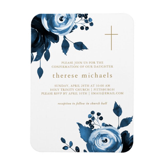 Beautiful Blue Floral Cross Bestätigung Magnet (Vertikal)