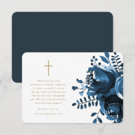Beautiful Blue Floral Cross Taufe Vielen Dank Dankeskarte