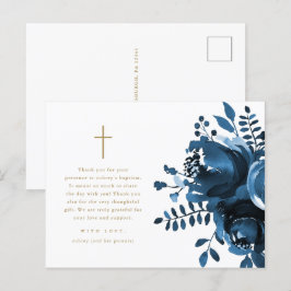 Beautiful Blue Floral Cross Taufe Vielen Dank Postkarte