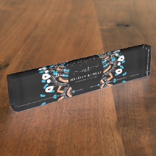 Beautiful Blue Floral Mandala Marble Mit Monogramm Namensplakette