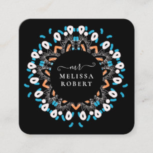 Beautiful Blue Floral Mandala Marble Mit Monogramm Quadratische Visitenkarte