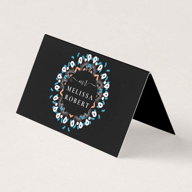 Beautiful Blue Floral Mandala Marble Mit Monogramm Visitenkarten (Vorderseite)