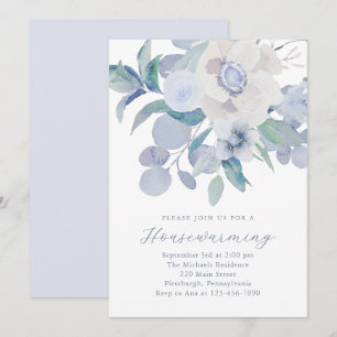 Beautiful Blue Floral New Zuhause Housewarming Par Ankündigung