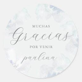 Beautiful Blue Floral Quinceañera Gracias Name Runder Aufkleber