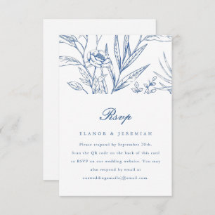 Beautiful Blue Floral Wedding RSVP mit QR Code