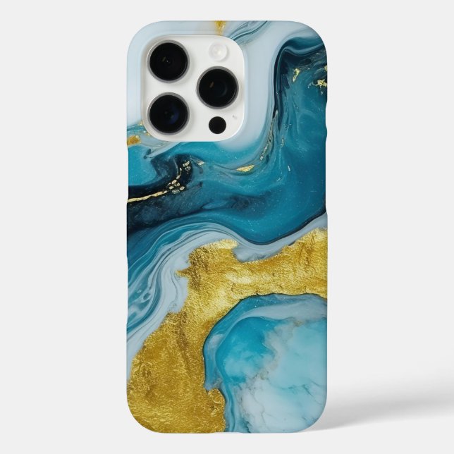 Beautiful Blue Gold Swirl iPhone 16 Pro Fall Hülle (Rückseite)