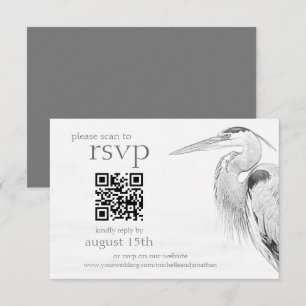 Beautiful Blue Heron Bird Sketch Wedding QR Code RSVP Karte