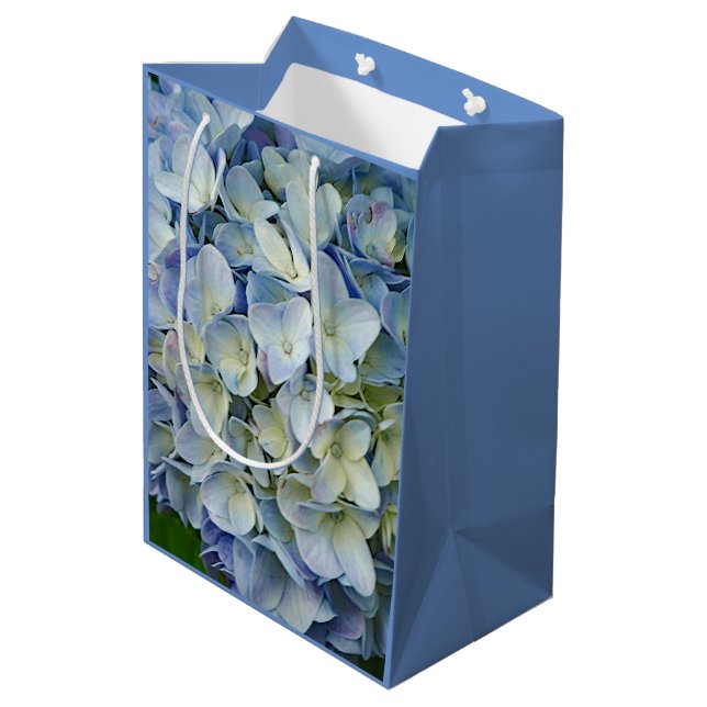 Beautiful Blue Hydrangea Blume Foto Mittlere Geschenktüte (Rückseite Schrägansicht)