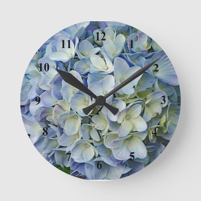 Beautiful Blue Hydrangea Blume Foto Runde Wanduhr (Vorderseite)
