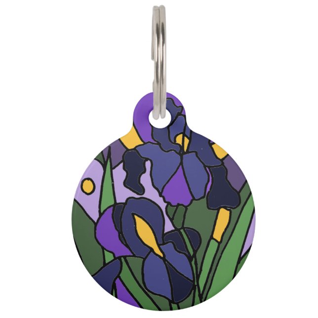 Beautiful Blue Iris Blume Abstrakte Kunst Haustiermarke (Vorderseite)