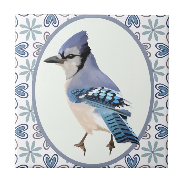 Beautiful Blue Jay Bird Fliese (Vorderseite)