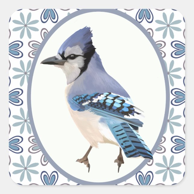Beautiful Blue Jay Bird Quadratischer Aufkleber (Vorderseite)
