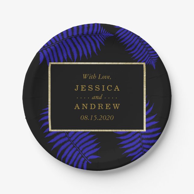 Beautiful Blue Leaf Bracken Wedding Pappteller (Vorderseite)