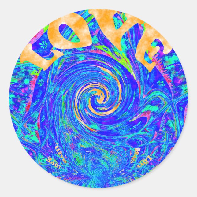 Beautiful Blue Liebe Print Flash Vektor Kunst Runder Aufkleber (Vorderseite)