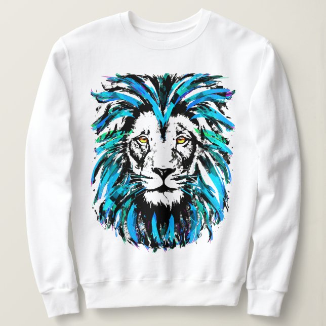 Beautiful Blue Lion Face - White Lion Sweatshirt (Design vorne)