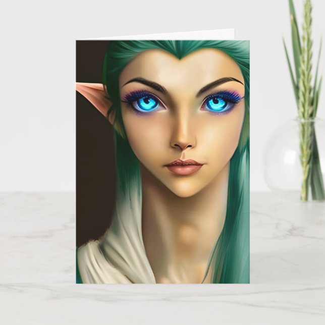 Beautiful Blue Mit Augen Fairy Geburtstag Karte (Vorderseite)