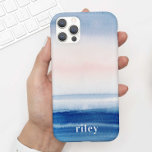 Beautiful Blue Ocean Beach Sky Watercolor   Name Case-Mate iPhone Hülle<br><div class="desc">This lovely phone case features a beautiful blue and light pink watercolor background with your name. It's the perfect case for anyone who wants a modern yet natural design that stands out. Add your name to customize this design. It also makes a wonderful birthday or holiday gift for a tween,...</div>